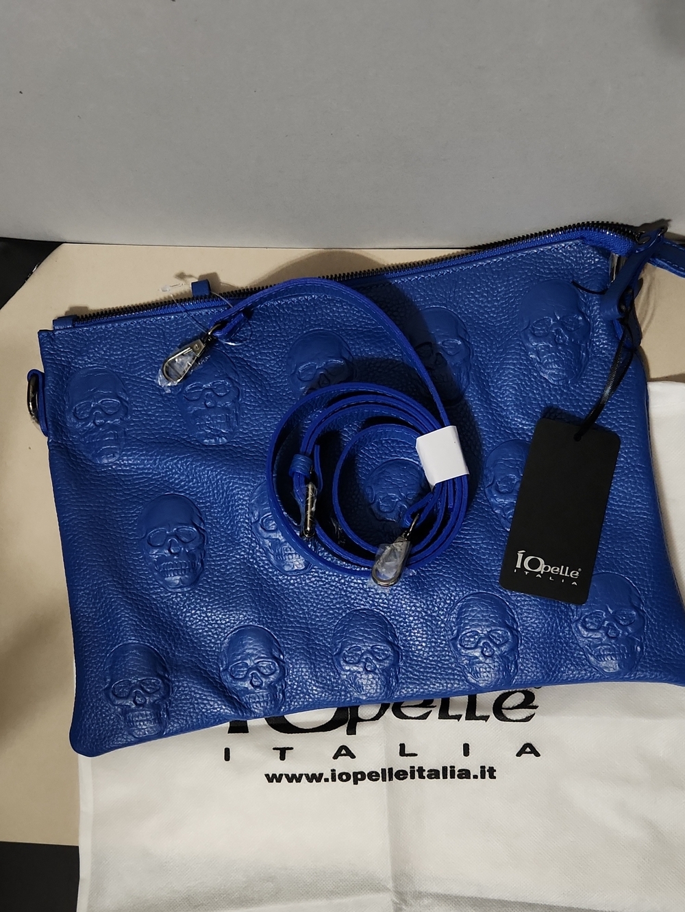 NWT IOpelle Skull Embossed Leather Crossbody Bag. Made In Italy